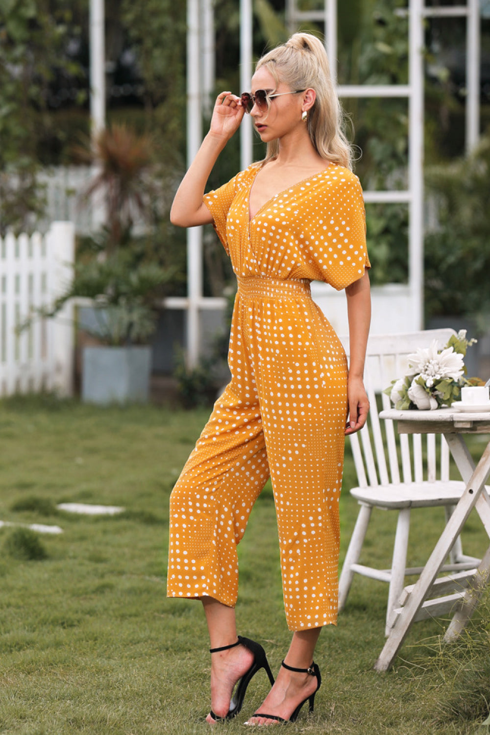 Polka Dot V-neck Jumpsuit