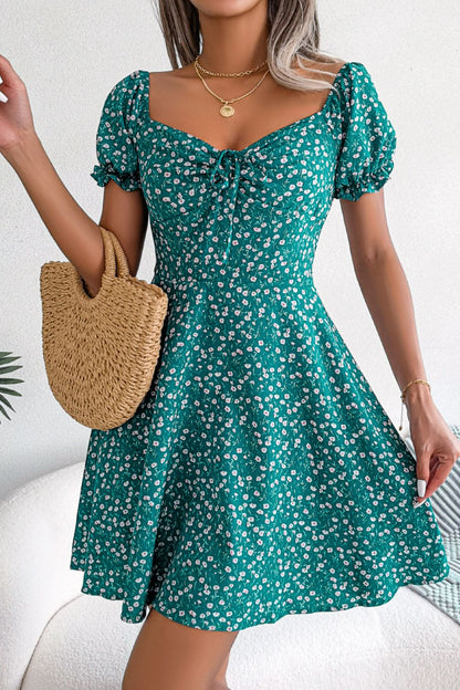 Ditsy Floral Drawstring A-Line Dress