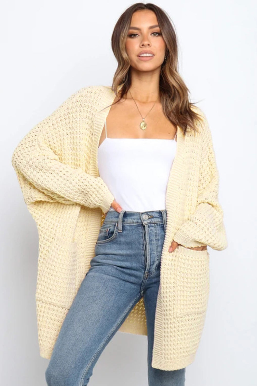 Open Front Pocket Chunky Knit Cardigan