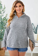 Load image into Gallery viewer, Gray Heathered Turn-down Zip Collar Plus Size Sweatshirt
