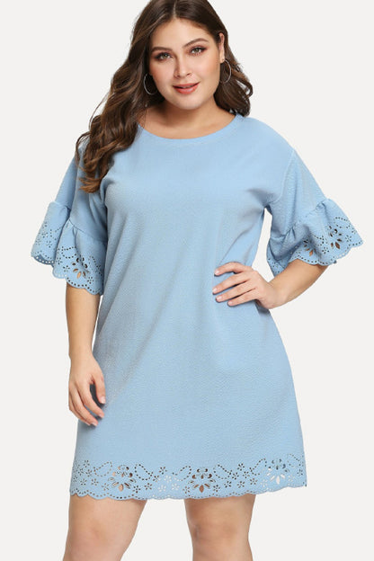 Eyelet Embroidery Hem Drop Shoulder Dress