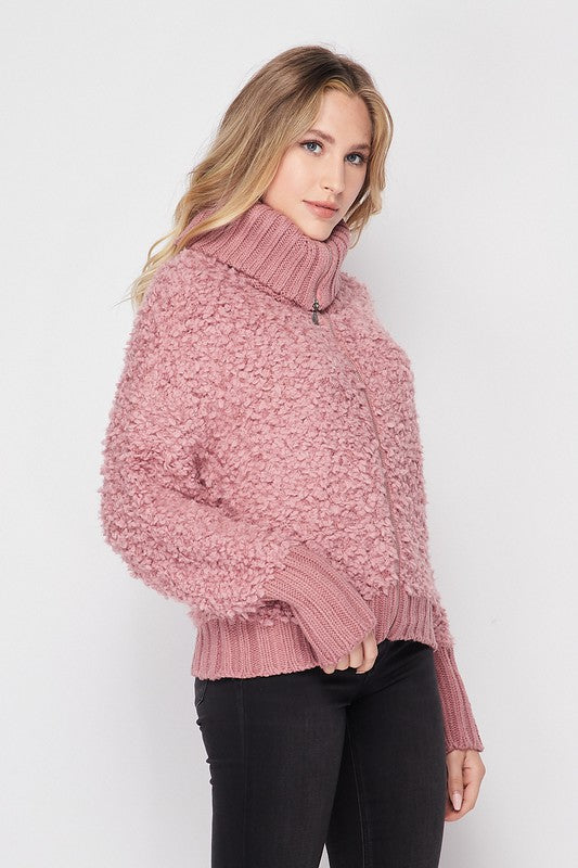 Ribbed Trim Plush Jacket