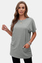 Solid Pocket Hip Length T-shirt