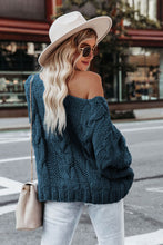 Load image into Gallery viewer, Cable-Knit Boat Neck Drop Shoulder Sweater
