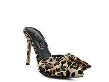Load image into Gallery viewer, Joelle High Heel Bow Tie Leopard Print Mules

