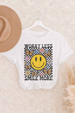 Load image into Gallery viewer, WORRY LESS SMILE MORE SMILEY GRAPHIC TEE
