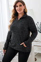 Gray Heathered Turn-down Zip Collar Plus Size Sweatshirt