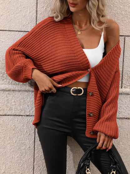 Button Down Horizontal-Ribbing Longline Cardigan