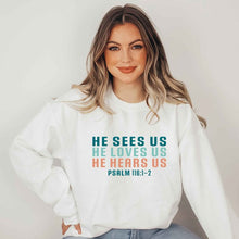 Load image into Gallery viewer, He Sees Us Colorful Words Sweatshirt
