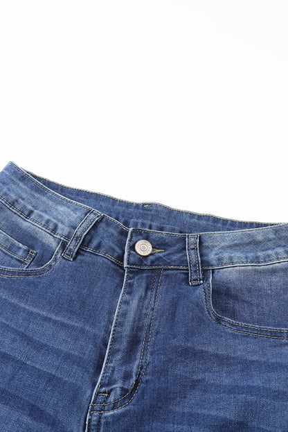 Blue Mid Waist Distressed Flared Jeans