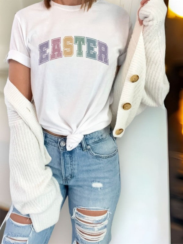 Colorful Easter Varsity Font Graphic Tee