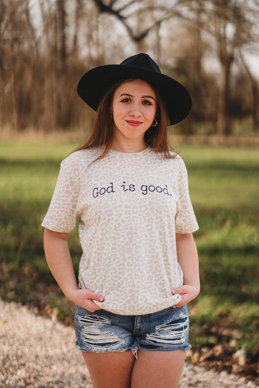 God is Good Natural Leopard Graphic Tee