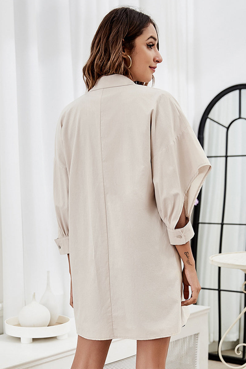 Self Tie Front Oversized Shirt Dress