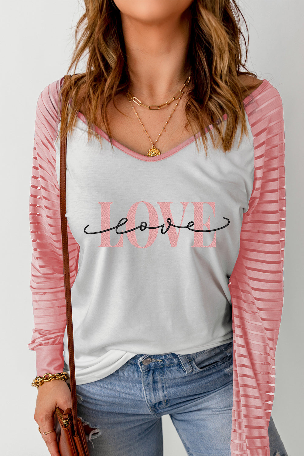 LOVE Graphic Raglan Sleeve V-Neck Tee