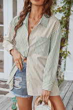 Load image into Gallery viewer, Vertical Stripes Button Down Shirt with Pocket
