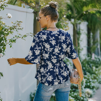 Floral V-Neck Peplum Blouse