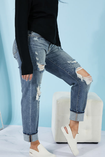 Judy Blue Lindsey Full Size Bleach Splash Boyfriend Jeans