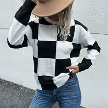 Load image into Gallery viewer, Checkered Dropped Shoulder Knit Pullover
