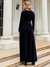 Load image into Gallery viewer, Tie Front Round Neck Long Sleeve Maxi Dress
