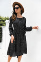 Polka Dot Lantern Sleeve Belted Dress