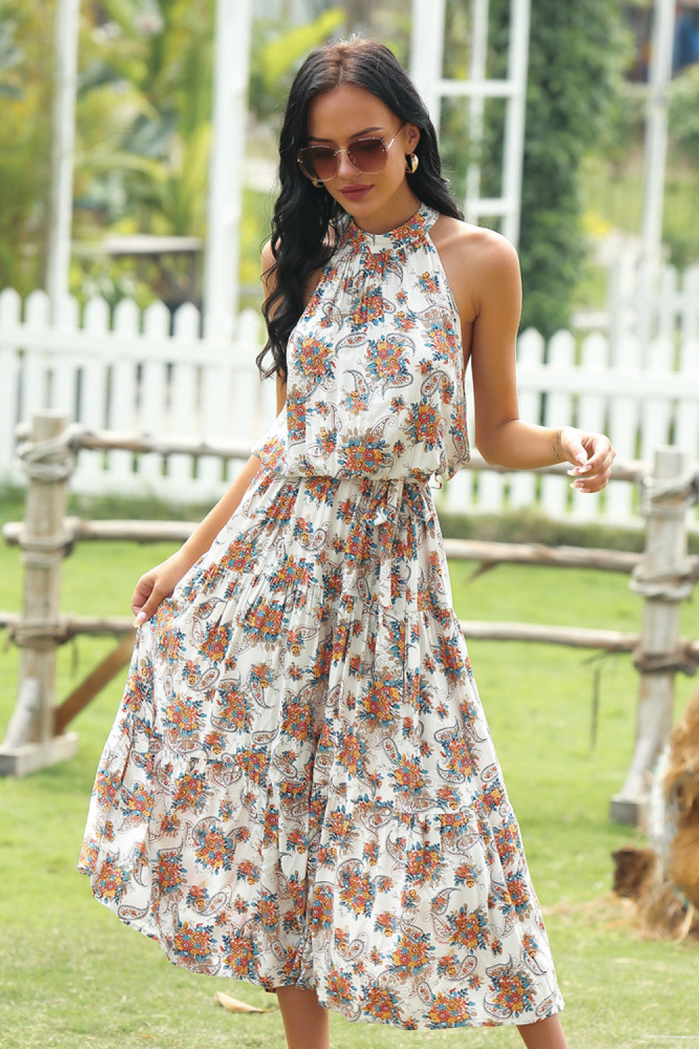 Paisley Halter Lace-up Printed Dress