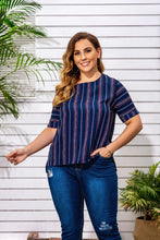 Load image into Gallery viewer, Plus Striped Round Neck Blouse
