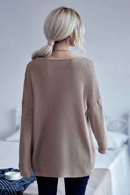 Waffle Knit V-Neck Sweater