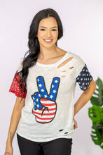 Load image into Gallery viewer, BiBi Patriotic Peace Sign Sequin Graphic Tee
