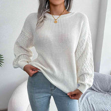 Load image into Gallery viewer, Mixed Knit Round Neck Dropped Shoulder Sweater
