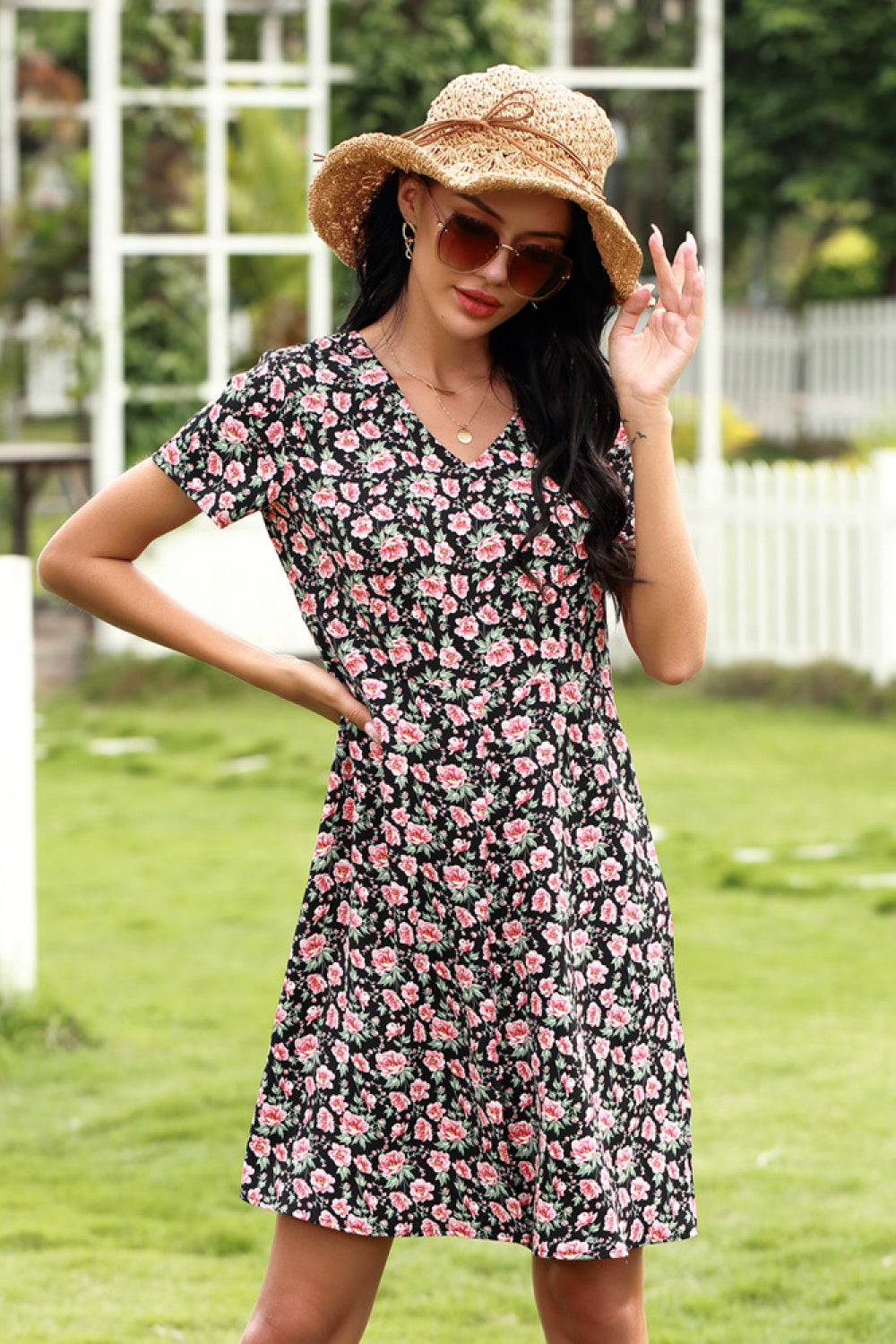 Full Size Range Ditsy Floral Slit Dress