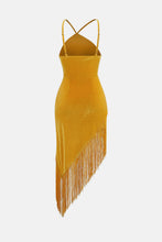 Load image into Gallery viewer, Velvet Twisted Asymmetrical Fringe Hem Dress
