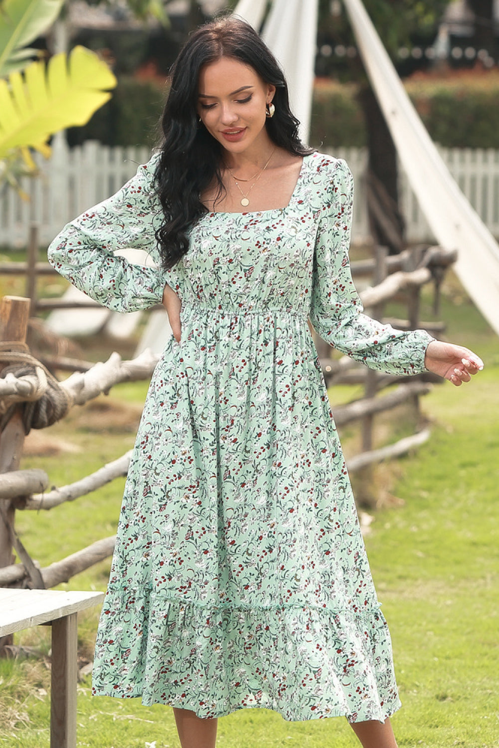 Full Size Range Ditsy Floral Long Sleeve Dress