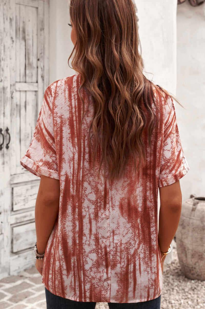 Printed Pocket Short Sleeve Blouse