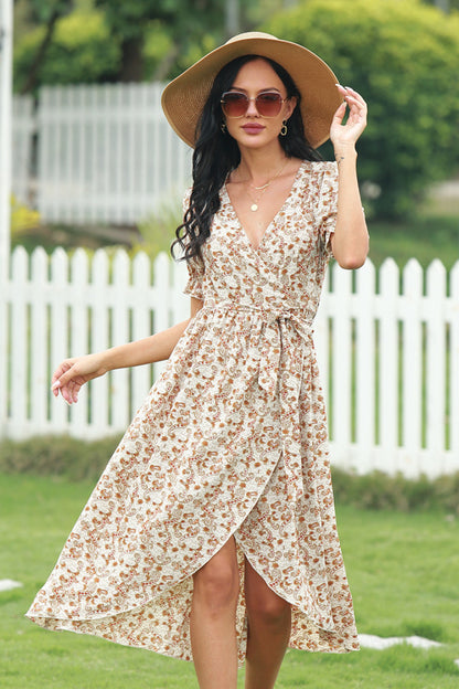 Full Size Range Paisley Wrap Frill Sleeve Dress