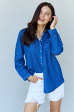 Load image into Gallery viewer, Doublju Blue Jean Baby Denim Button Down Shirt Top in Dark Blue
