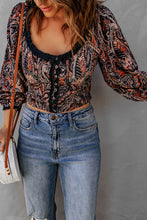 Load image into Gallery viewer, Printed Buttoned Balloon Sleeve Cropped Blouse
