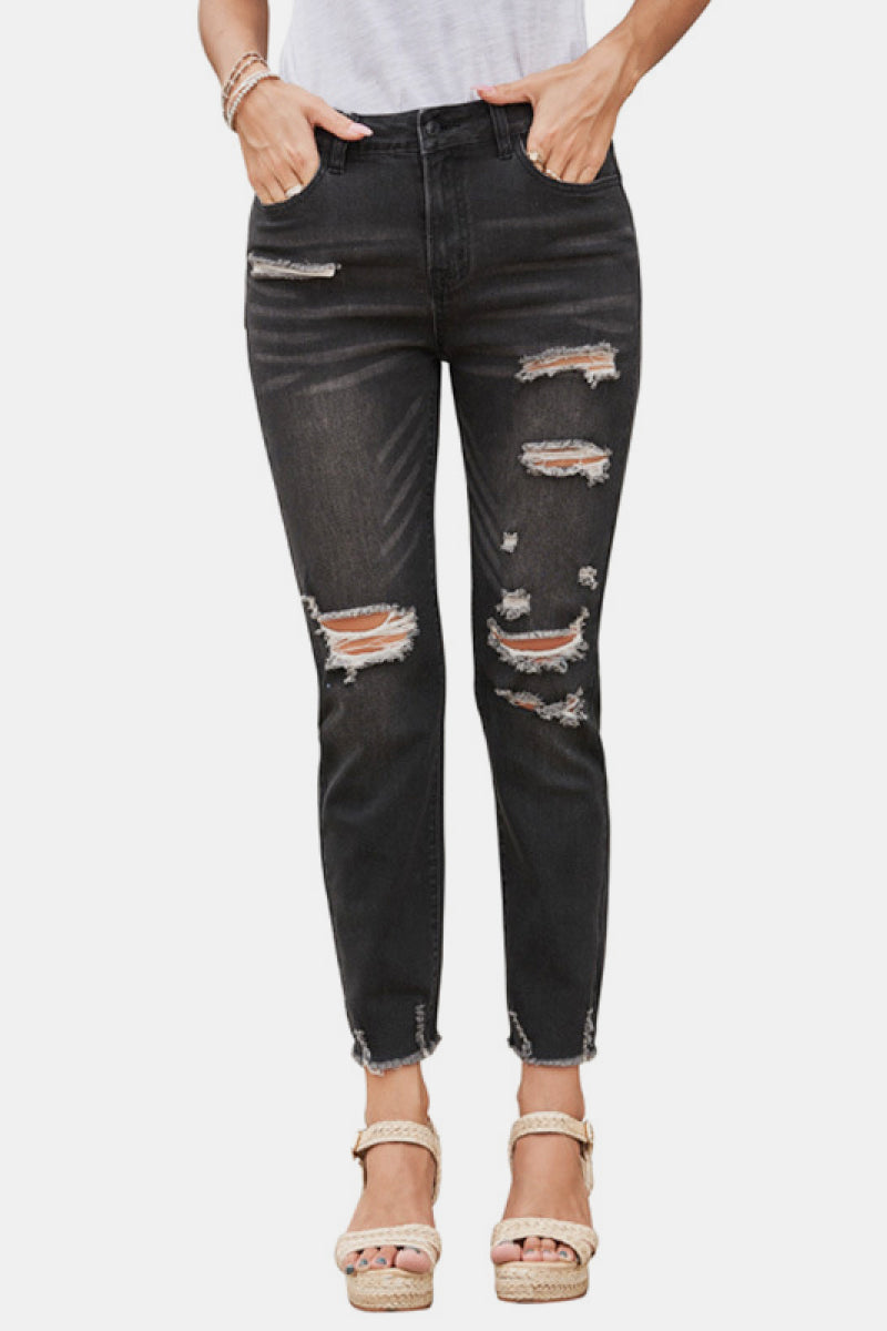 High Rise Distressed Cropped Jeans