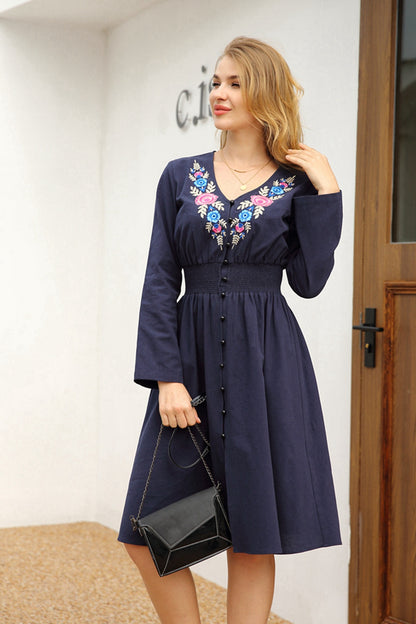 Full Size Range Embroidered Button Front Dress