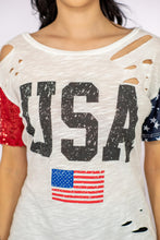 Load image into Gallery viewer, BiBi USA Sequin Graphic Distressed Tee
