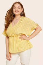 Load image into Gallery viewer, Plus Yellow V Neck Peplum Top
