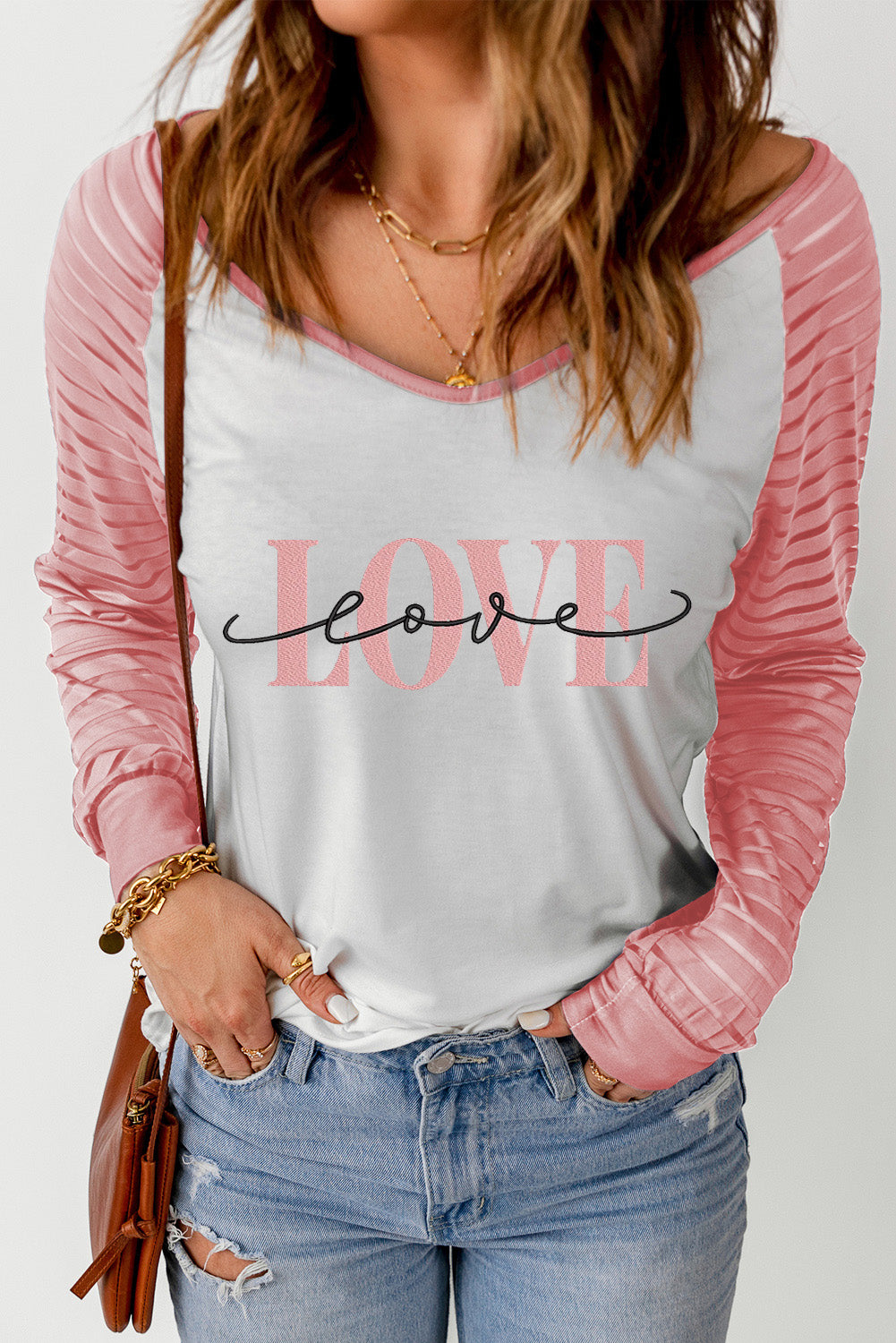 LOVE Graphic Raglan Sleeve V-Neck Tee