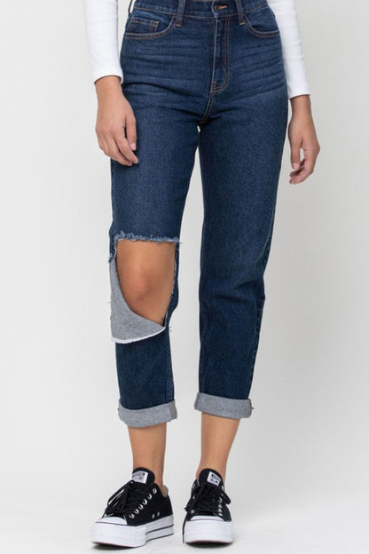 Dark Knee Cut Mom Jeans