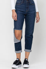 Load image into Gallery viewer, Dark Knee Cut Mom Jeans
