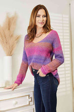 Load image into Gallery viewer, Double Take Multicolored Rib-Knit V-Neck Knit Pullover
