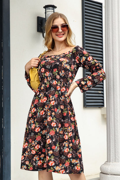 Floral Off Shoulder Long Sleeve Dress