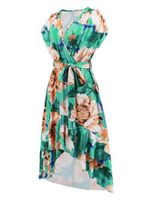 Load image into Gallery viewer, Ruffled Tied Floral Surplice Dress
