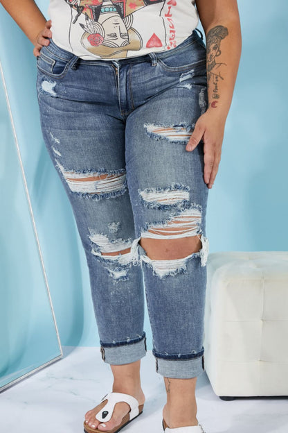 Judy Blue Lindsey Full Size Bleach Splash Boyfriend Jeans