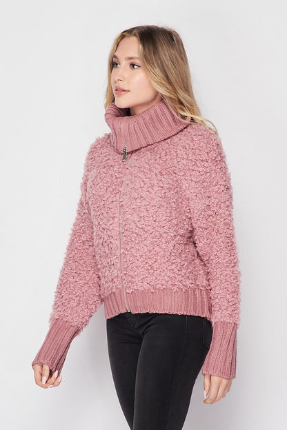 Ribbed Trim Plush Jacket