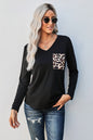 Contrast Leopard V-Neck Pocket Blouse