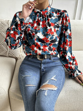 Load image into Gallery viewer, Floral Mock Neck Long Flounce Sleeve Blouse
